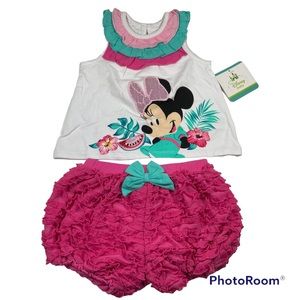NWT Disney Minnie ruffle sleeveless top with matching ruffle bloomer Size 18M